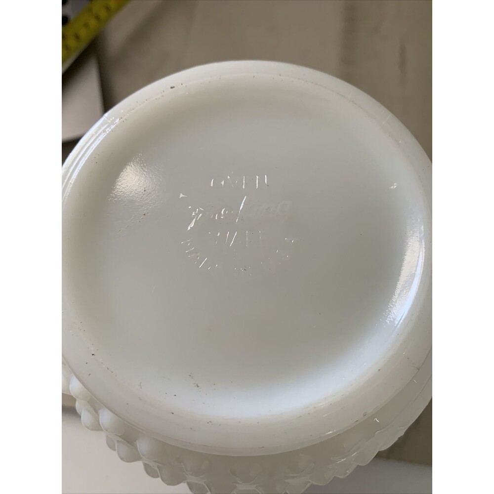 Vintage 2 Fire King Oven Ware White Milk Glass Hobnail Scallop Edge Bowl Vases - Picture 8 of 10